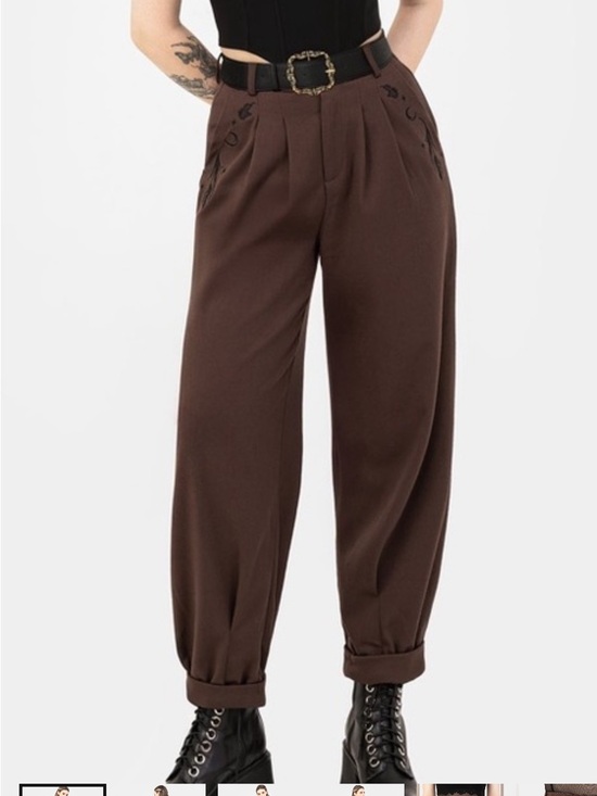 Disturbia Pants - Disturbia Brown High-Waist Pleated Trousers with Cuffed Ankles